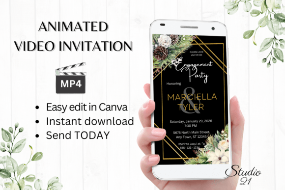 Christmas Engagement Party Invite W1175: Festive Digital Invitations