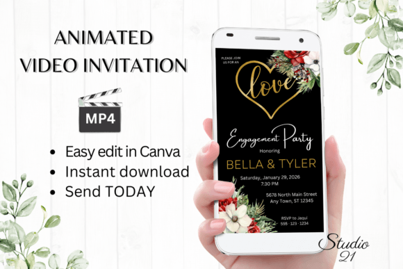Christmas Engagement Party Invite W1181: Festive Digital Design