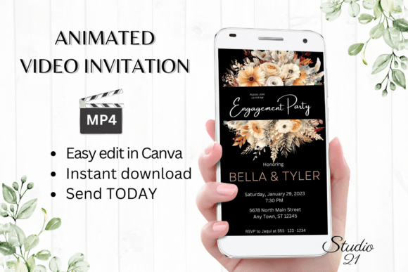 Effortless Autumn Elegance: Fall Engagement Party Invite W1167
