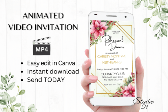 Elevate Your Holiday Event with Christmas Rehearsal Dinner Invite W7194